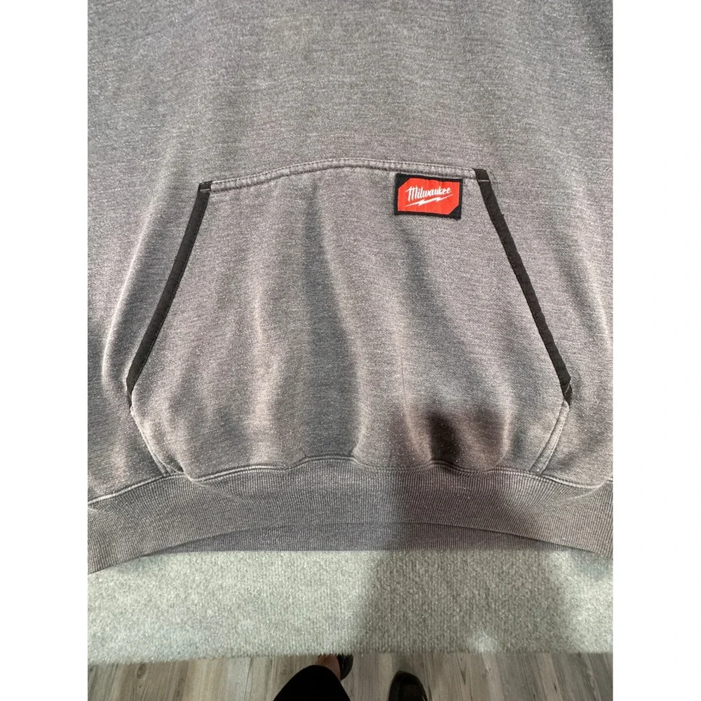 Milwaukee Tool Mens XL Gray Pullover Hoodie Fleece Lined Workwear Sweatshirt